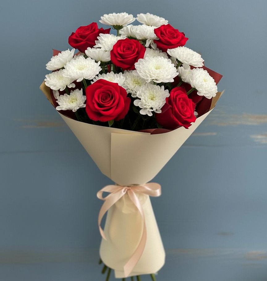 Букет цветов из: Розы и Хризантемы в Сотниково