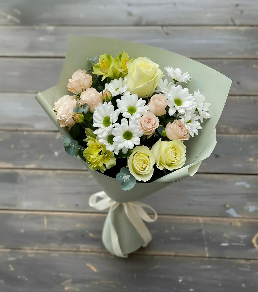 Букет цветов из: Альстромерии, Розы и Хризантемы в Сотниково