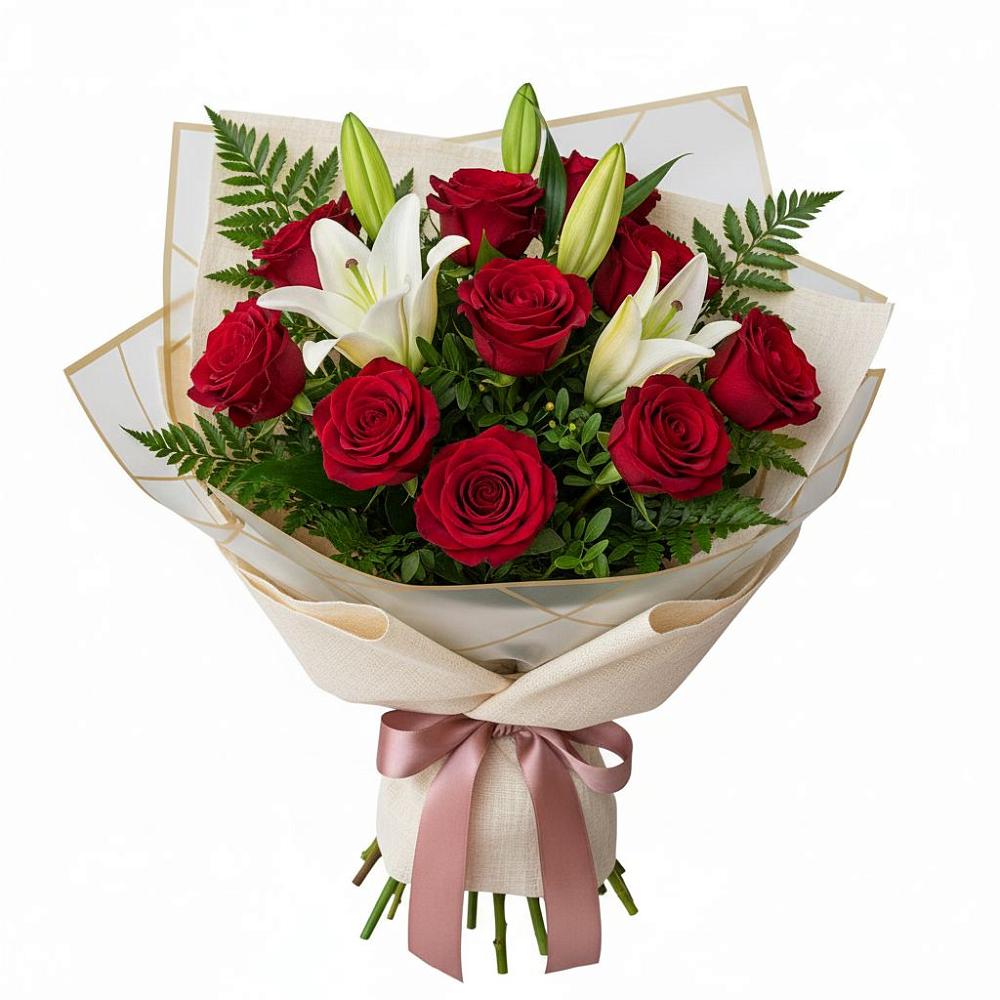 Букет цветов из: Лилии и Розы в Сотниково