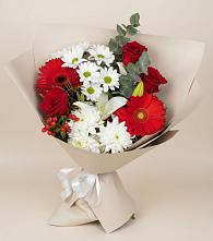 Букет цветов из:  Розы, Хризантемы, Герберы и Лилии в Сотниково