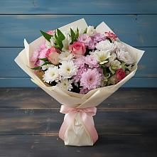 Букет цветов из:  Хризантемы, Альстромерии и Розы в Сотниково