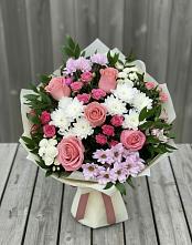 Букет цветов из:  Альстромерии, Гвоздики, Розы и Хризантемы в Сотниково