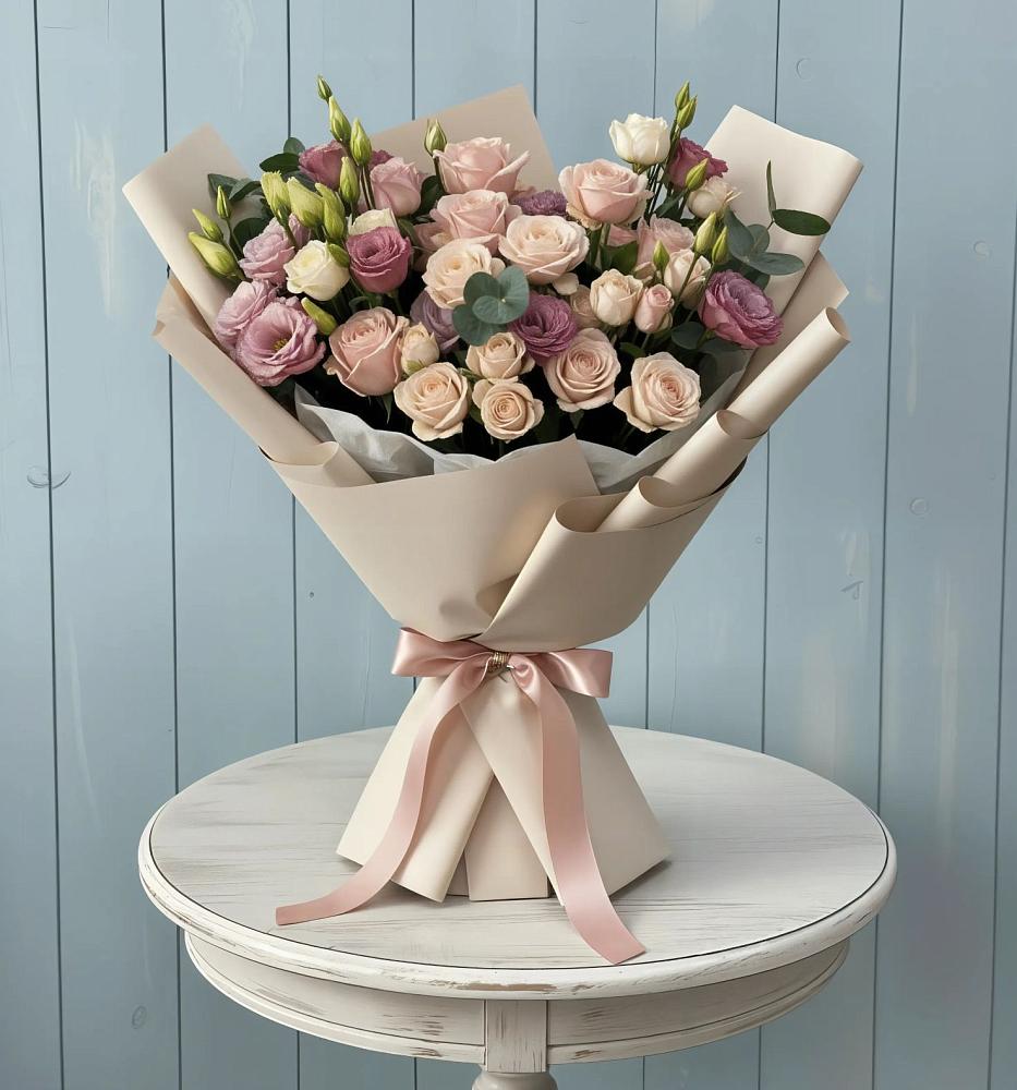 Букет цветов из: Розы и Лизиантусы в Сотниково