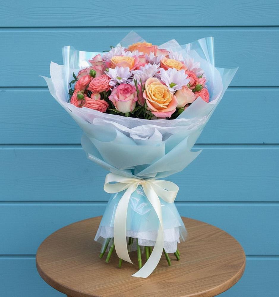 Букет цветов из: Хризантемы и Розы в Сотниково