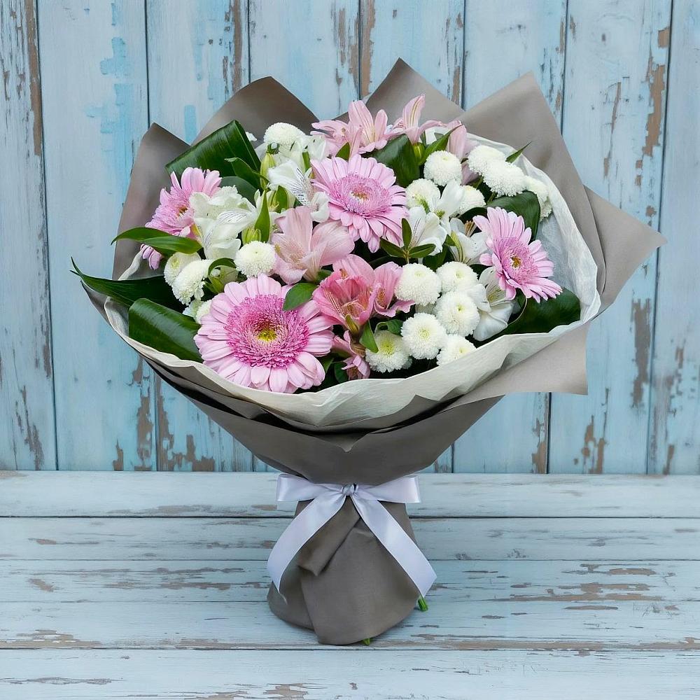 Букет цветов из: Герберы, Альстромерии и Хризантемы в Сотниково