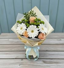 Букет цветов из:  Герберы, Розы и Хризантемы в Сотниково